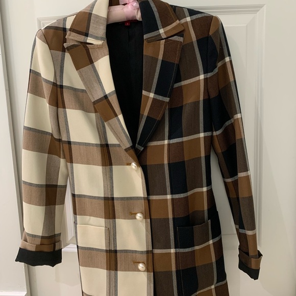 STAUD Plaid Blazer in Brown, Cream, and Black - Picture 2 of 14